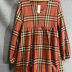 Mi Ami For Francesca’s Plaid Women’s Dress in Orange and Black